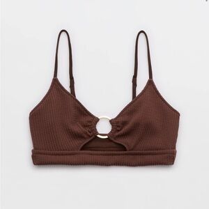 NWT Aerie Crinkle Scoop Cutout Bikini Top Brown size Large